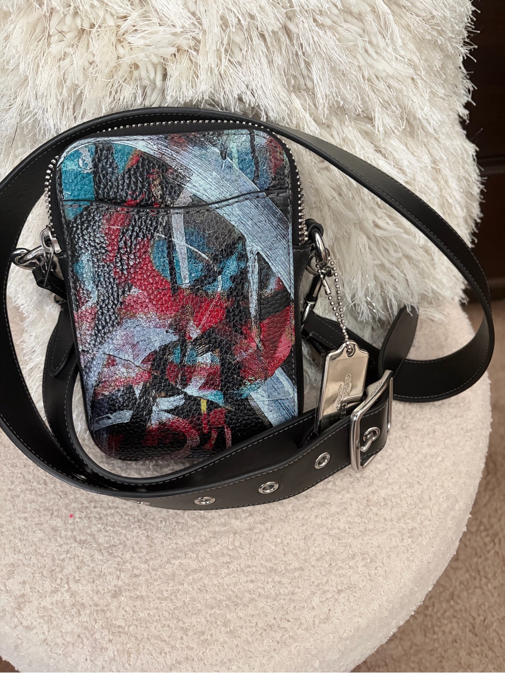 Coach Multicolor Graffiti Pebbled Leather Crossbody With Black Strap